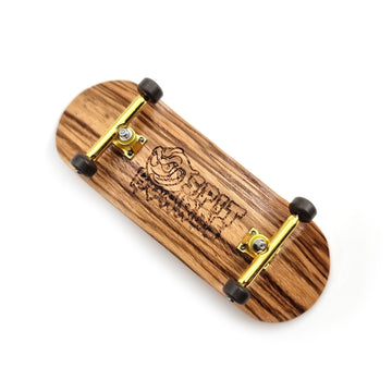 34mm Fingerboard Complete Wood Pro Set-Up (Pre-Assembled, 5-Layers), Pro Trucks, CNC Bearing Wheels, Foam Grip Tape, (Deck: Zebra Wood, Trucks: Gold, Wheels: Brown) 34 mm Pro Fingerboard SPITBOARDS